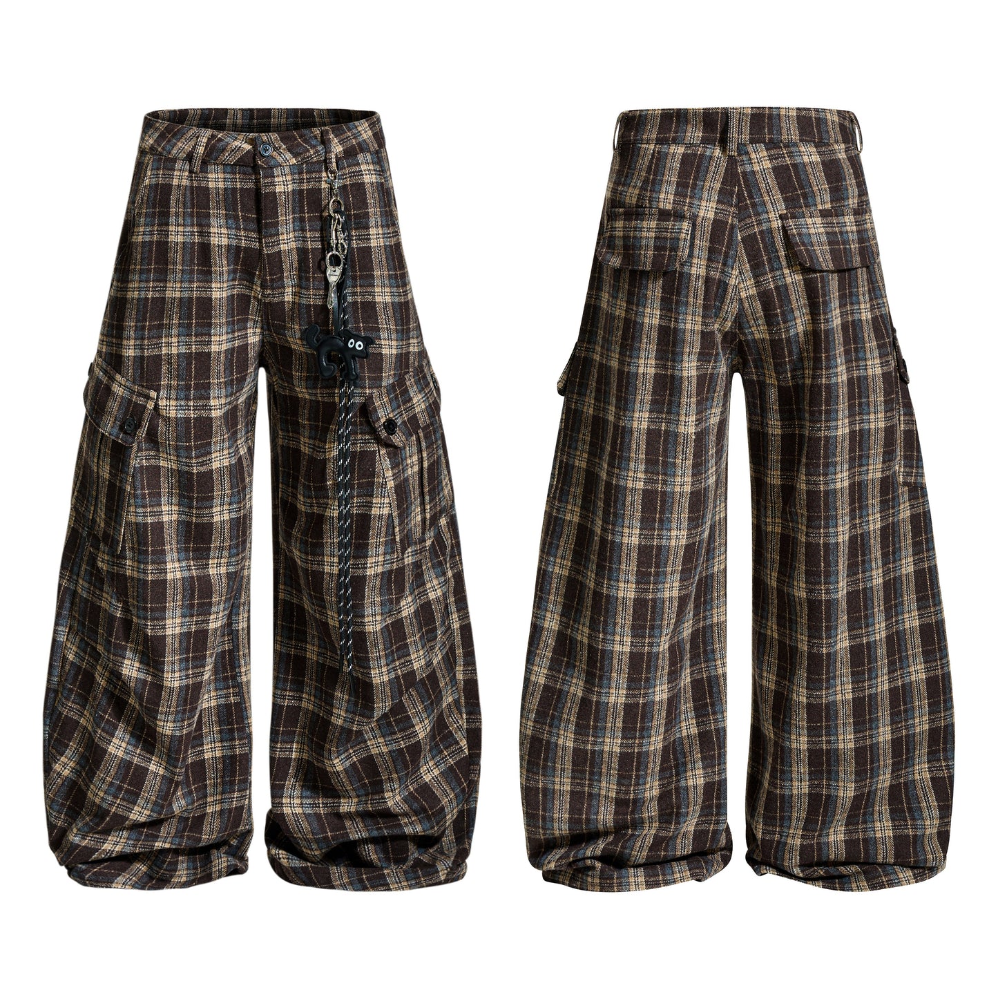 Plaid Flare | Wide-Leg Flannel Cargo Pants - Luxuryurbanwear