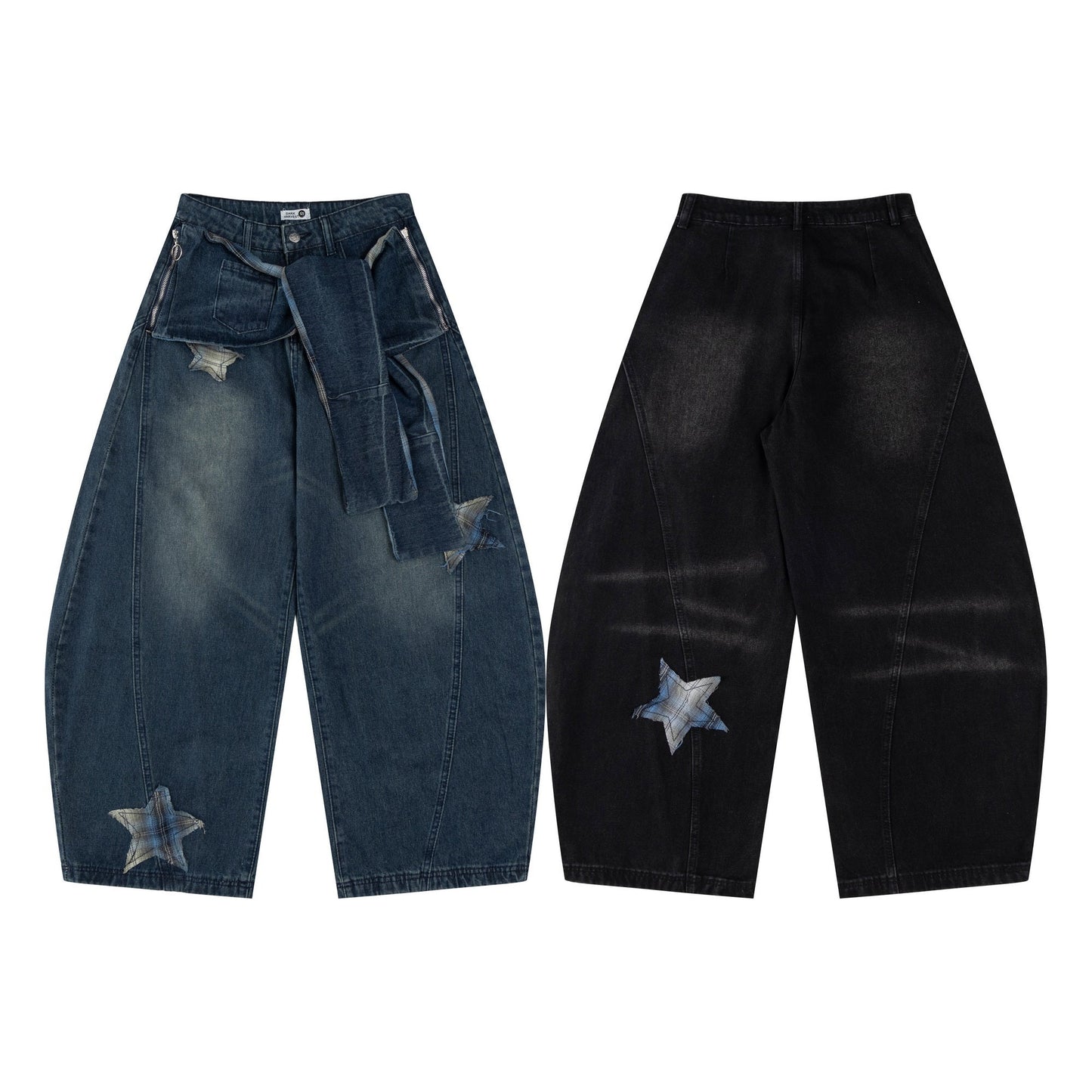 Starry Stitch | Denim Wide-Leg Pants - Luxuryurbanwear
