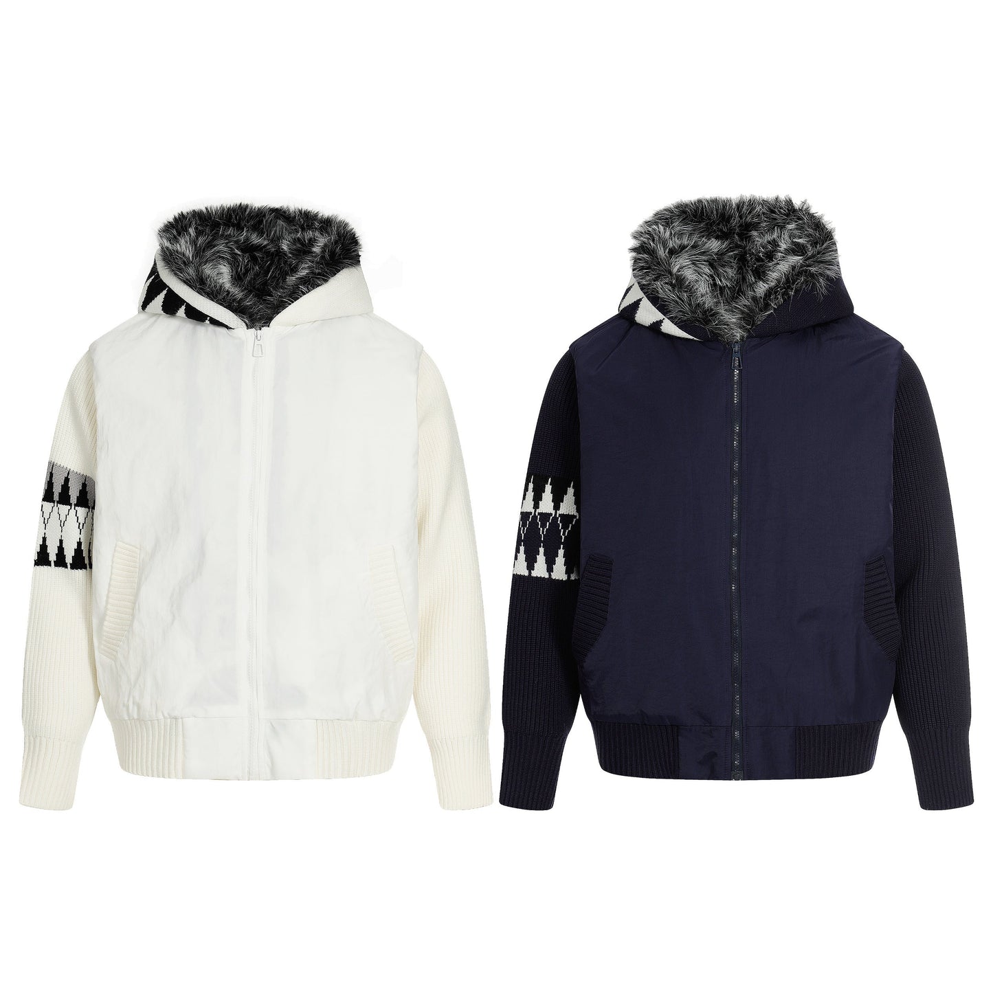 Knit Contrast | Fleece Hooded Jacket - Luxuryurbanwear