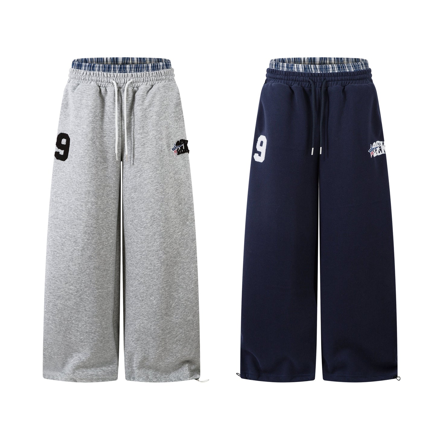 Patchwork Wide Leg Sweatpants | Grey Black Streetwear Trousers - Luxuryurbanwear