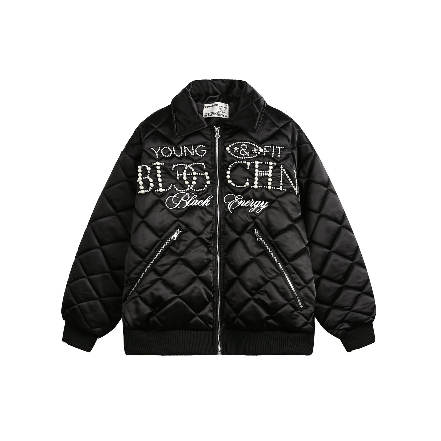 Pearl Lettered | Quilted Padded Jacket - Luxuryurbanwear
