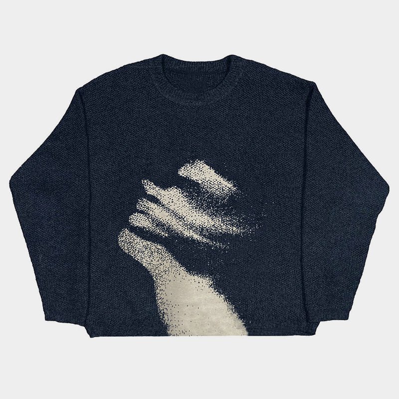 Abstract Embrace | Artistic Graphic Knit Sweater - Luxuryurbanwear