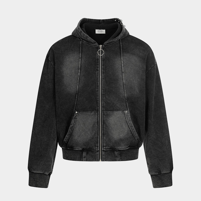 Washed | Oversized Zip Up Hoodie - Luxuryurbanwear