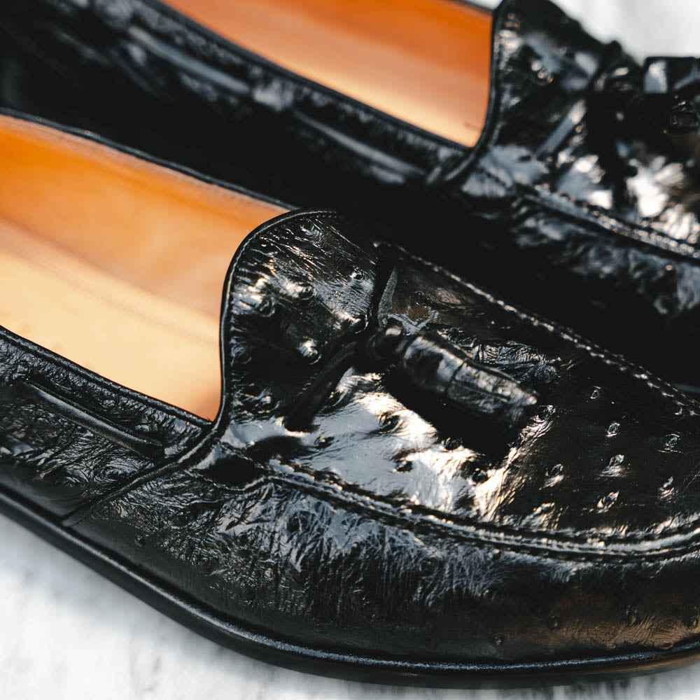 13-581-BLK FRANCO Ostrich Tassel Loafer, Black