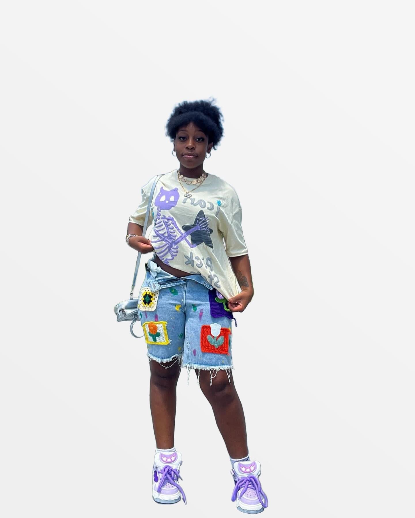 Close-up shot of the high-density skull and star print on heavyweight cotton