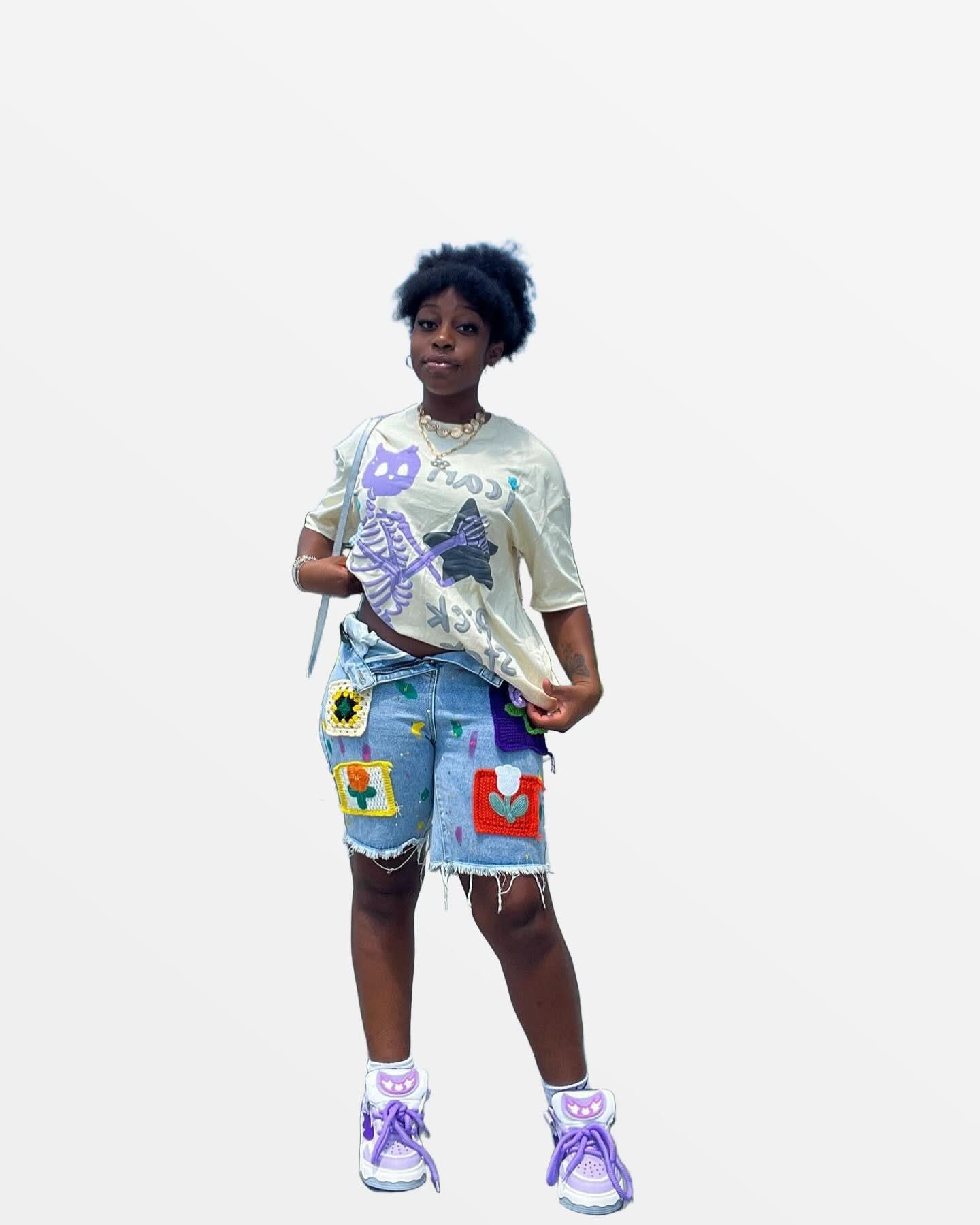 Close-up shot of the high-density skull and star print on heavyweight cotton