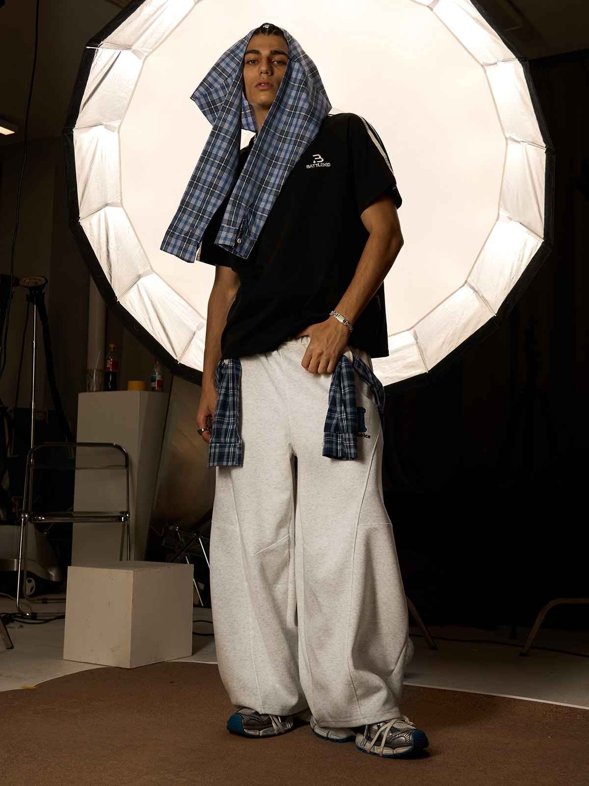 Plaid Belt Barrel Pants
