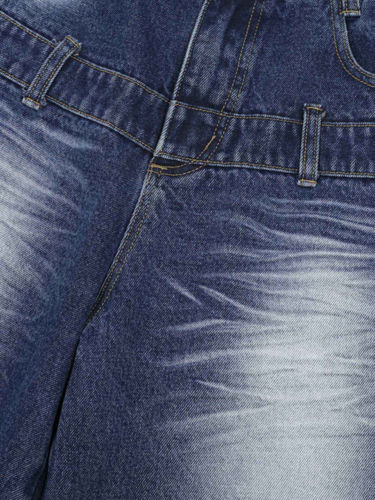 Distressed Washed Workwear Denim Shirt And Jorts Set