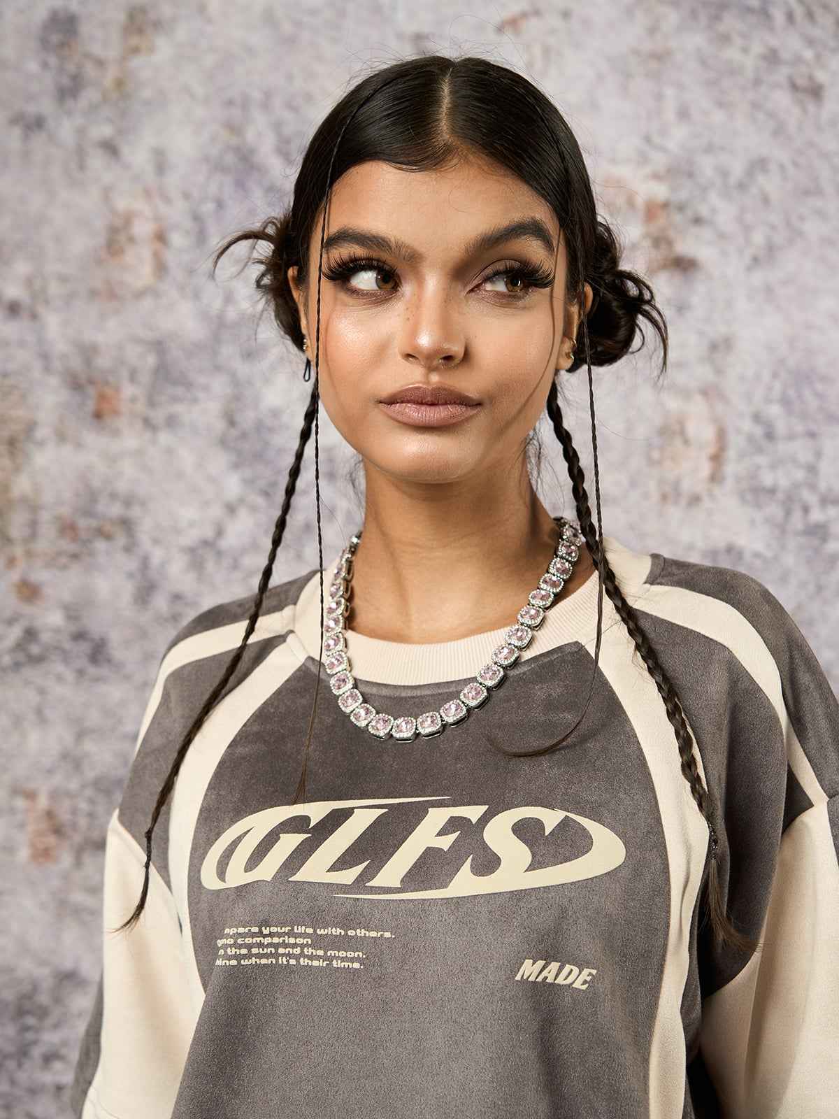 Deconstructed Contrast Color Stitching Printed T-shirt