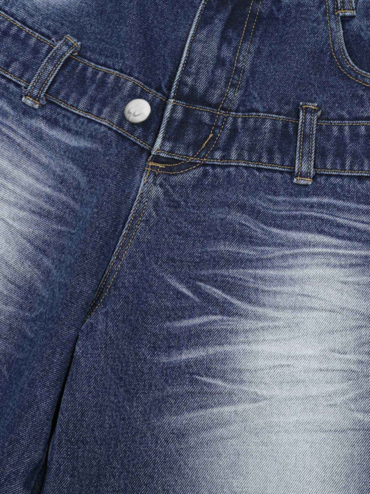 Distressed Washed Workwear Denim Shirt And Jorts Set