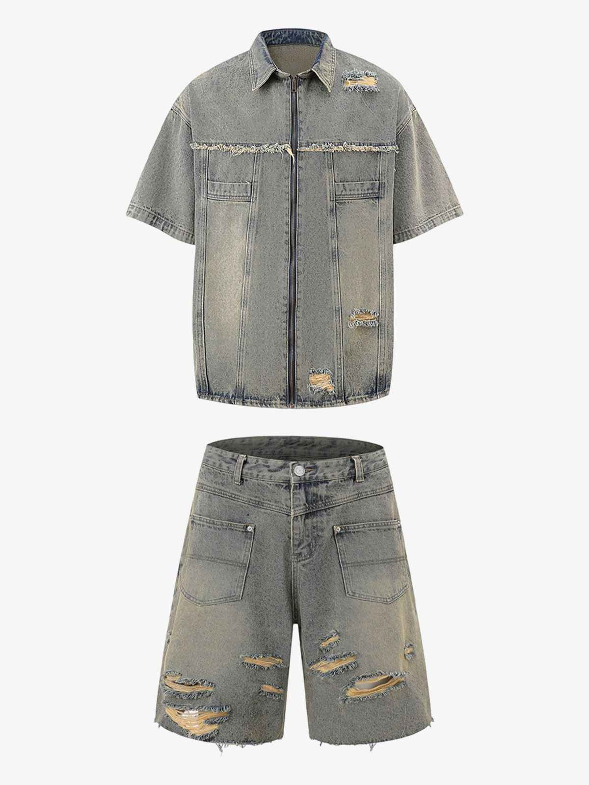Denim Distressed Ripped Suit - 2460