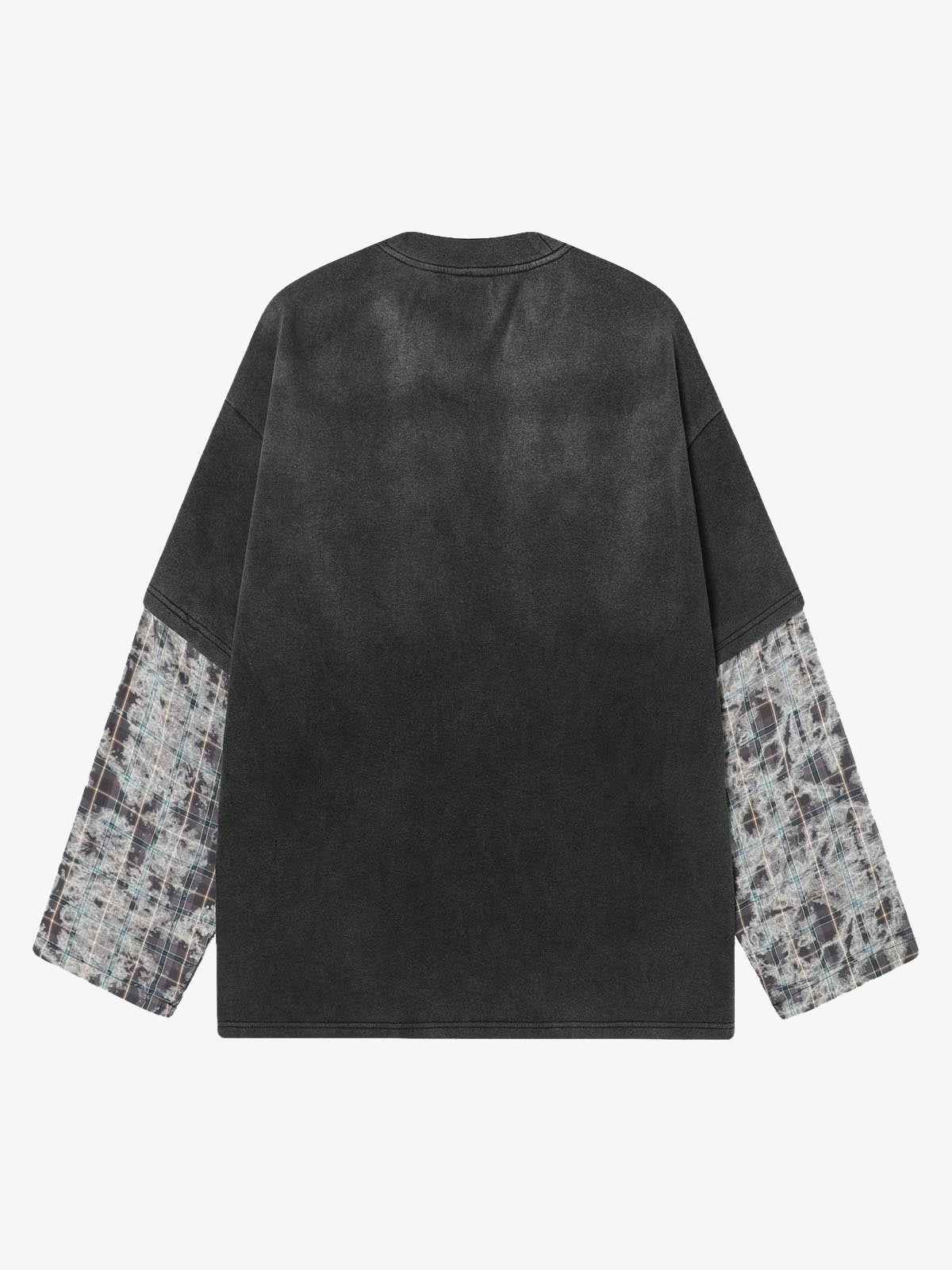 Washed Faux Two-Piece Racing Long Sleeve T-shirt - 2543