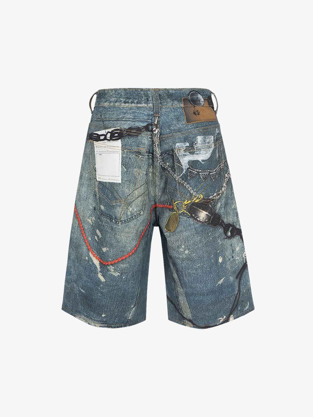 Retro Scissors Print Cropped Denim Shorts - 2501