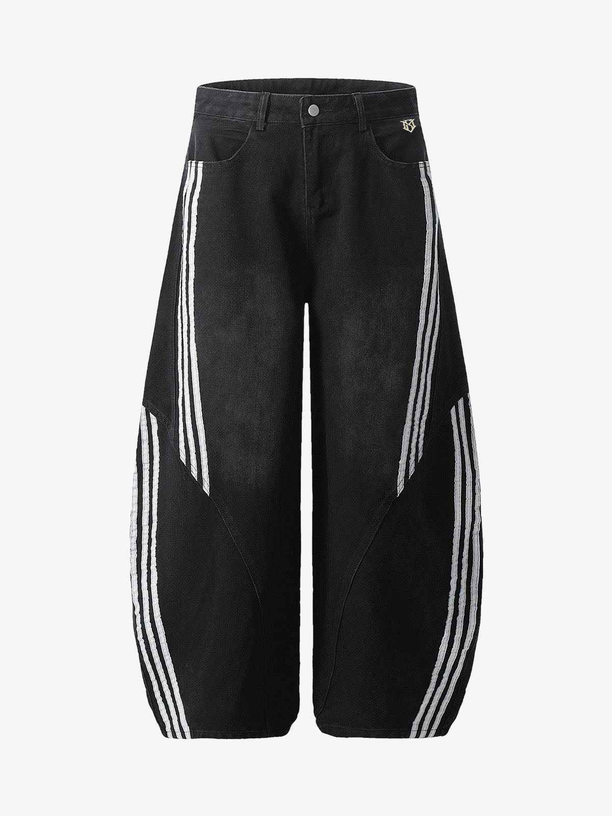 Denim Contrast Striped Stitching Barrel Jeans - 2504