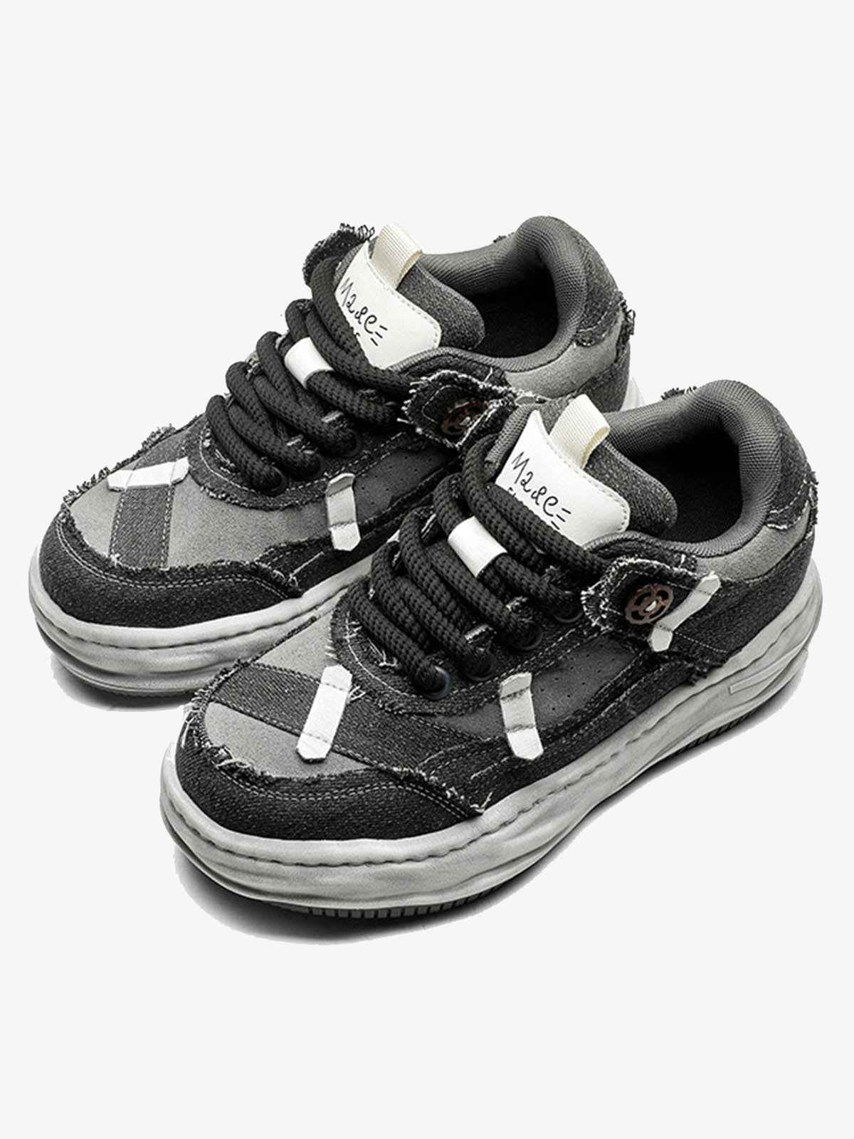 Distressed Deconstructed Split Whisker Platform Sneakers