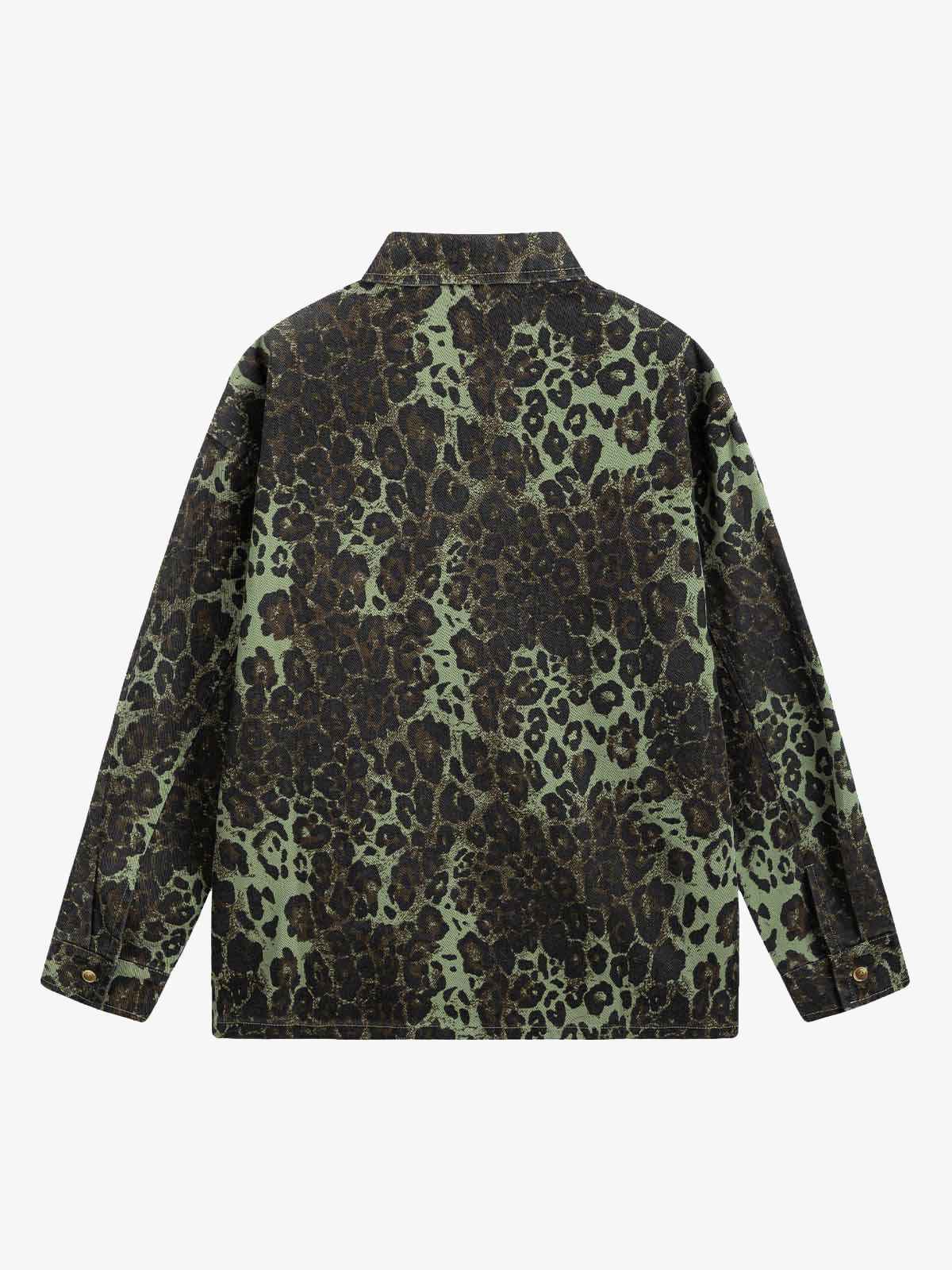 Retro Cheetah Print Workwear Long-Sleeve Shirt