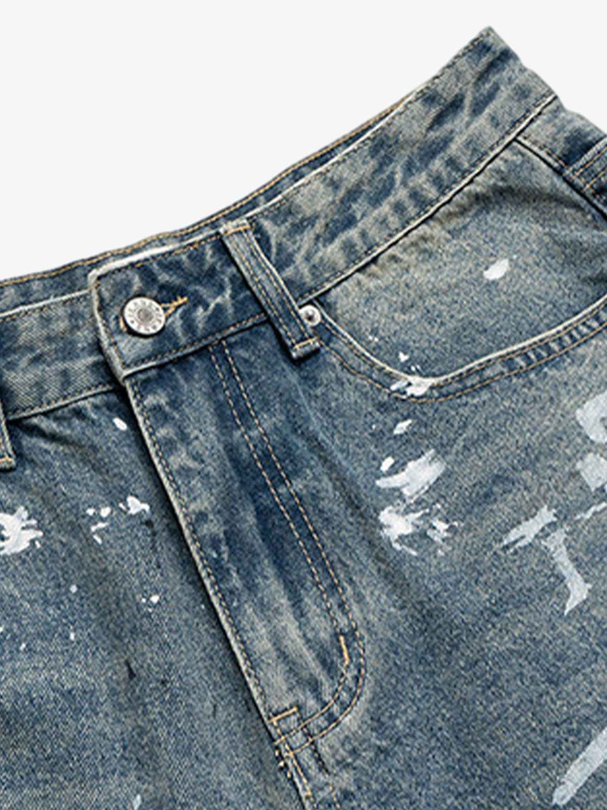 Retro Scissors Print Cropped Denim Shorts - 2501