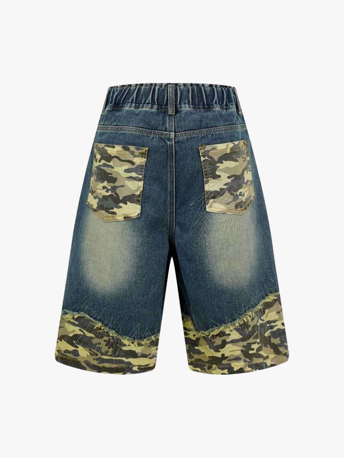 Distressed Camouflage Denim Shorts