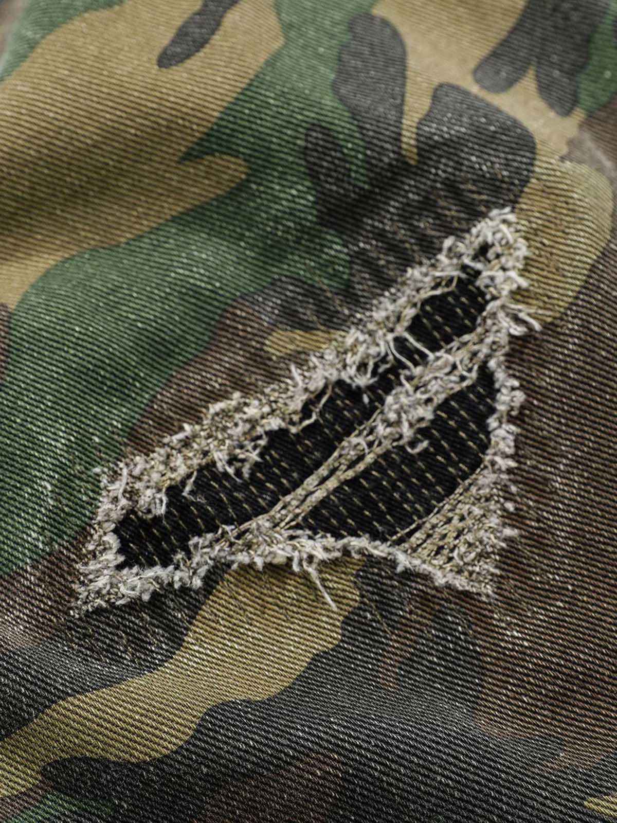 Woven Ripped Camouflage Flared Cargo Pants - 2410