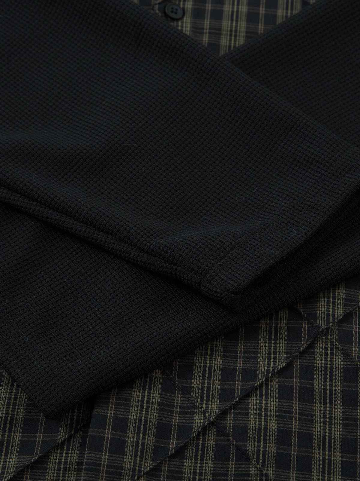 Heavy Plaid Pleated Striped Faux Two-Piece Polo Shirt