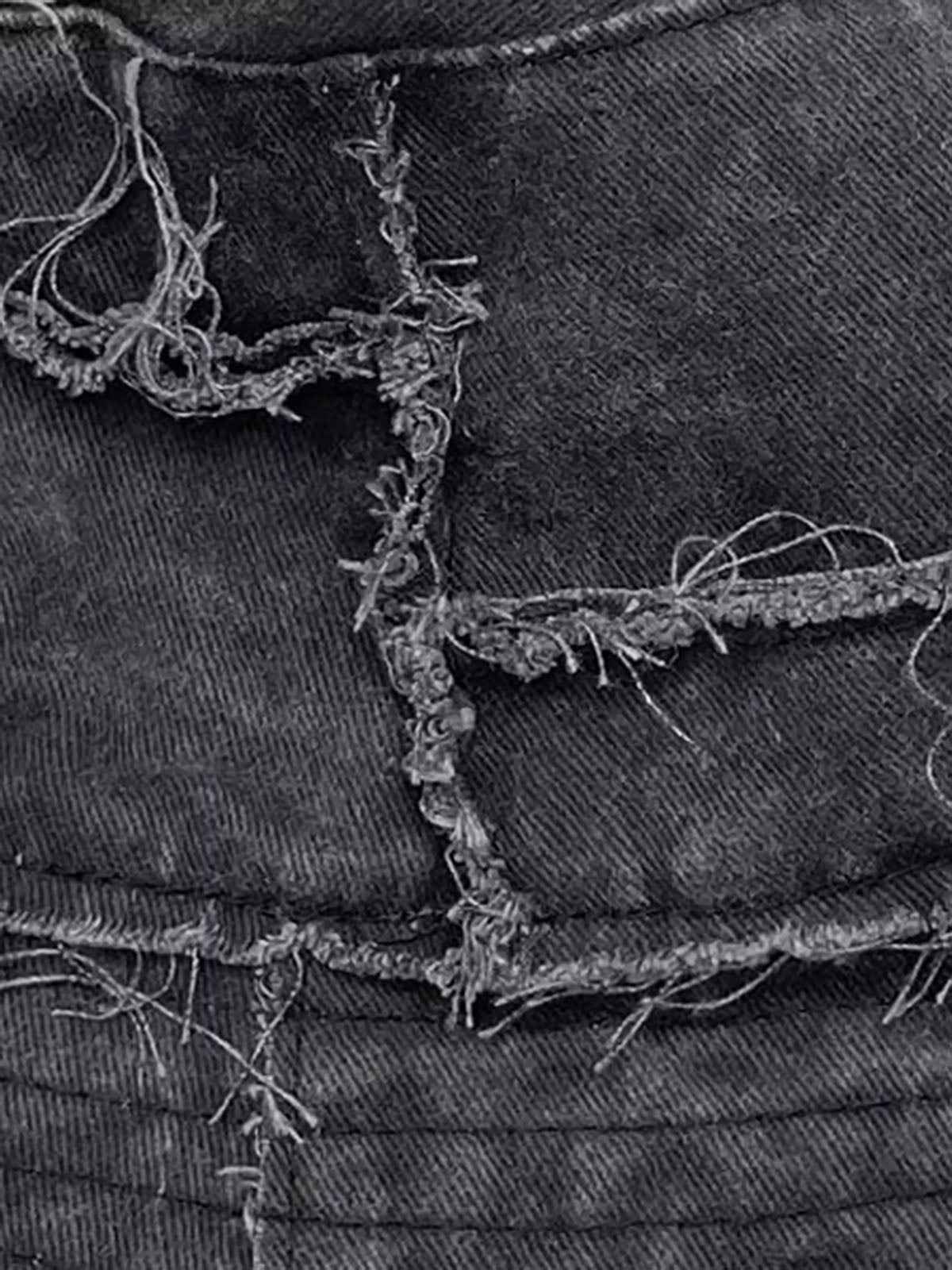 Distressed Denim Raw Edge Destroyed Bucket Hat