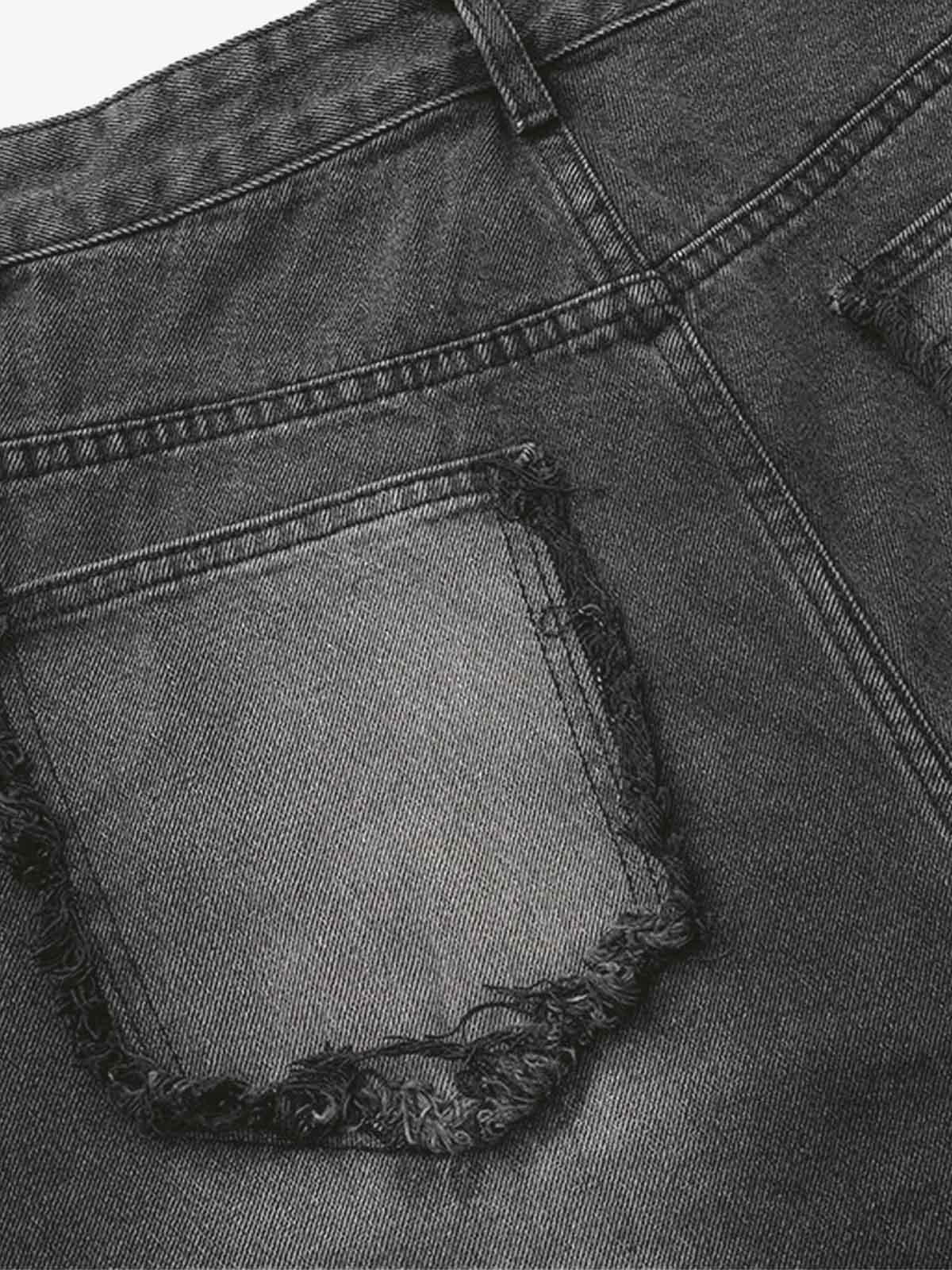 Washed Distressed Raw Edge Barrel Jeans - 2402 - Luxuryurbanwear