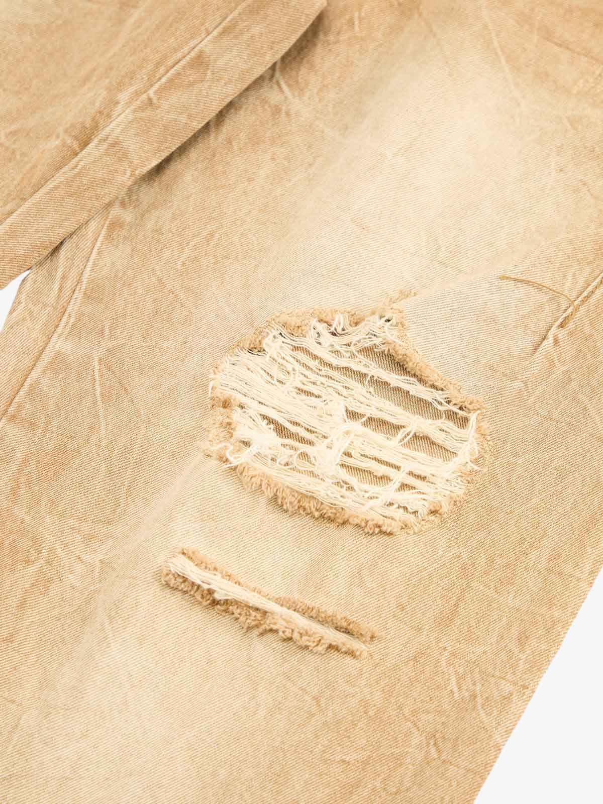 Vintage Washed Distressed Straight Jeans