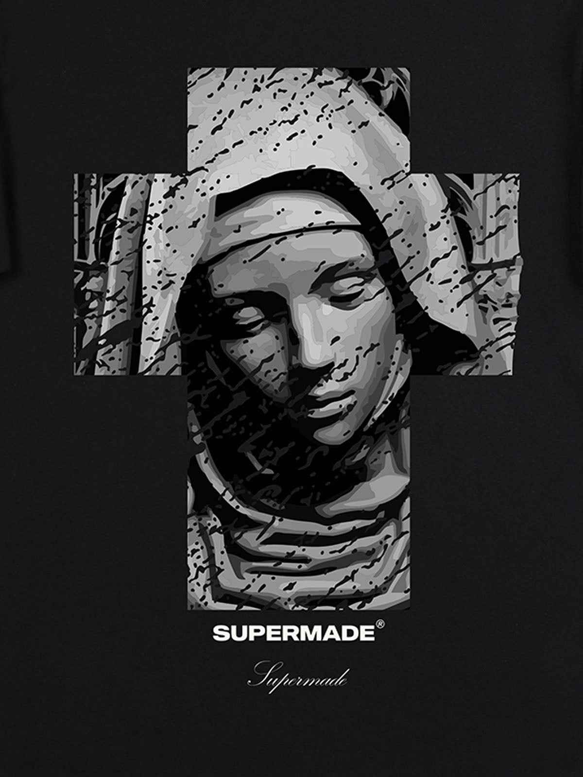 Original Retro Virgin Mary Mottled Cross Print T-Shirt