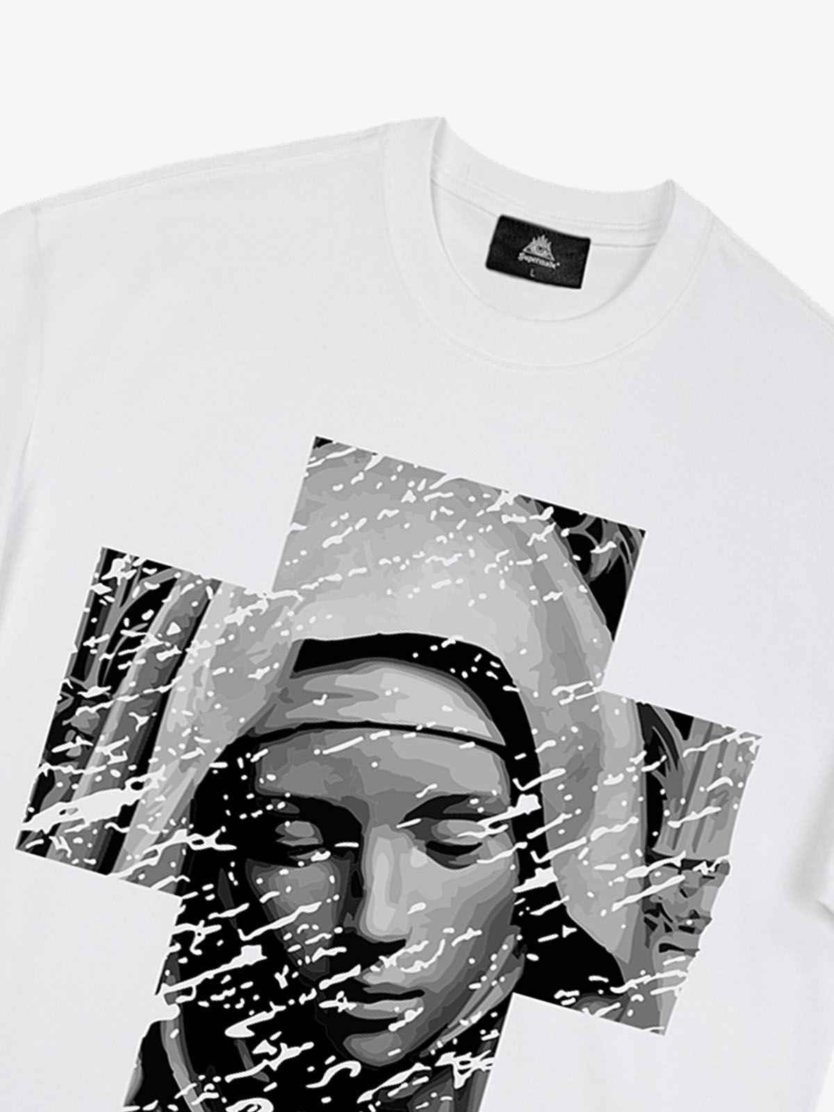 Original Retro Virgin Mary Mottled Cross Print T-Shirt