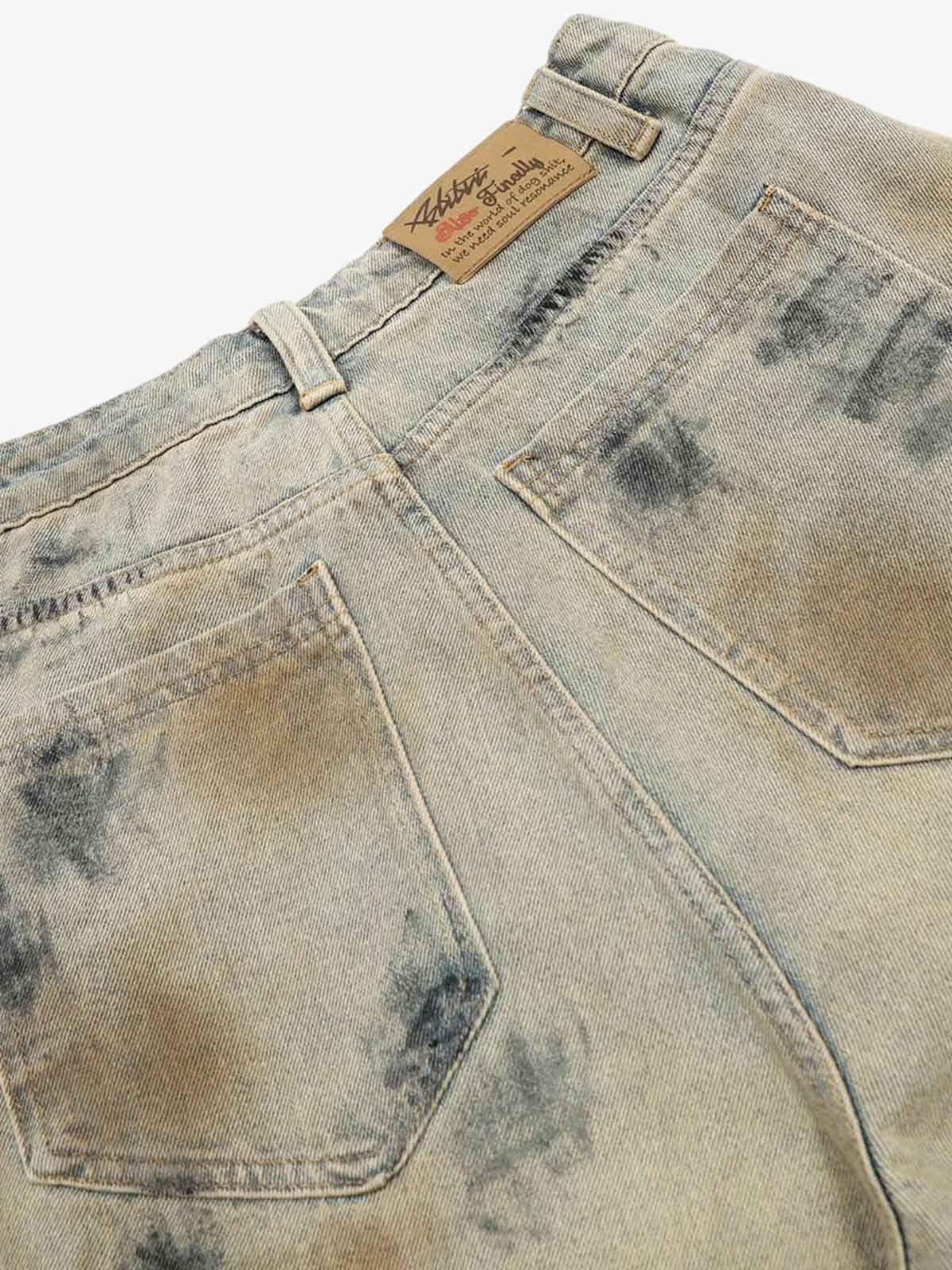 Distressed Tie-Dye Denim Shorts - 2577