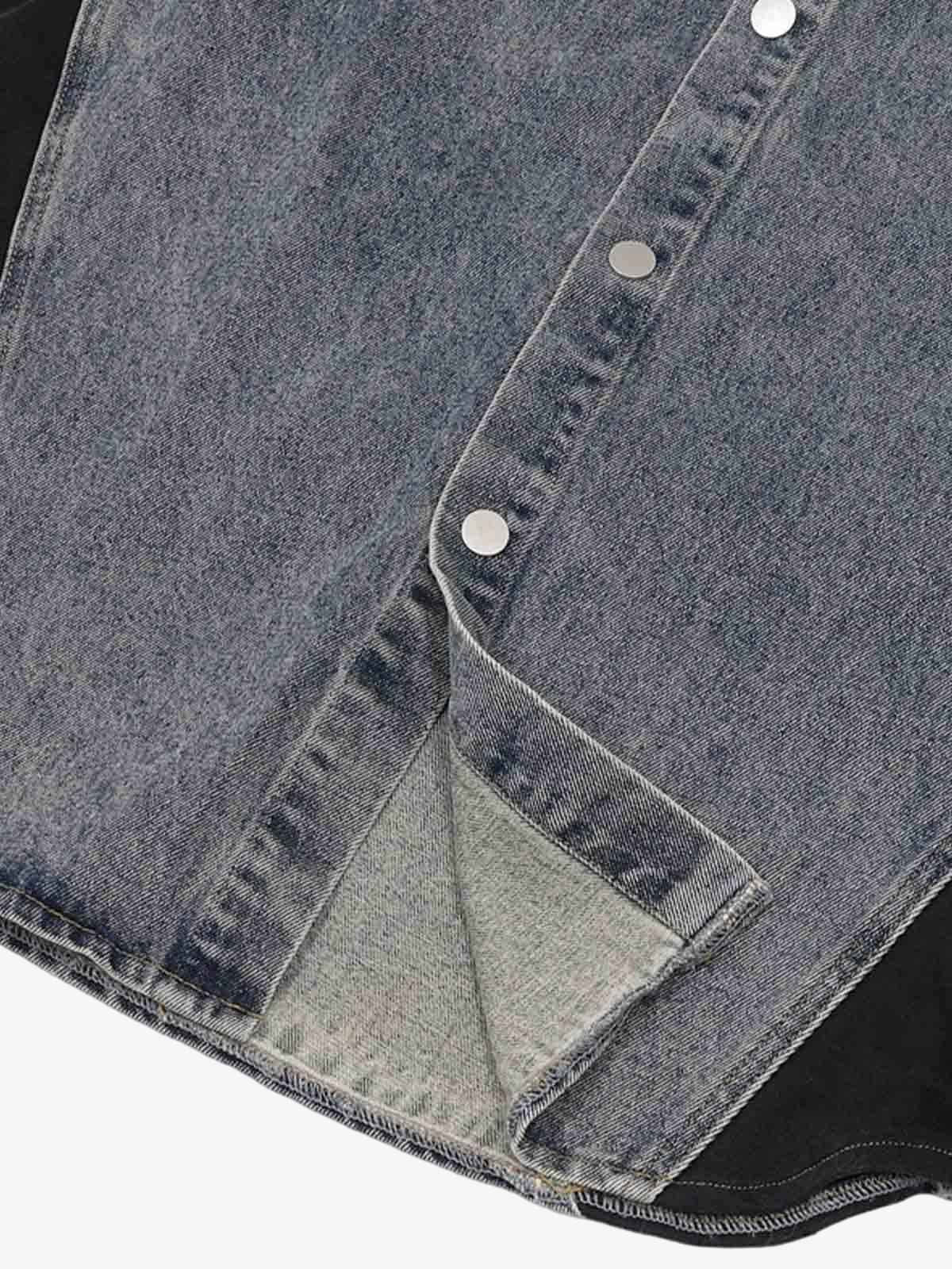 Deconstructed Patchwork Short-Sleeve Cropped Denim Set