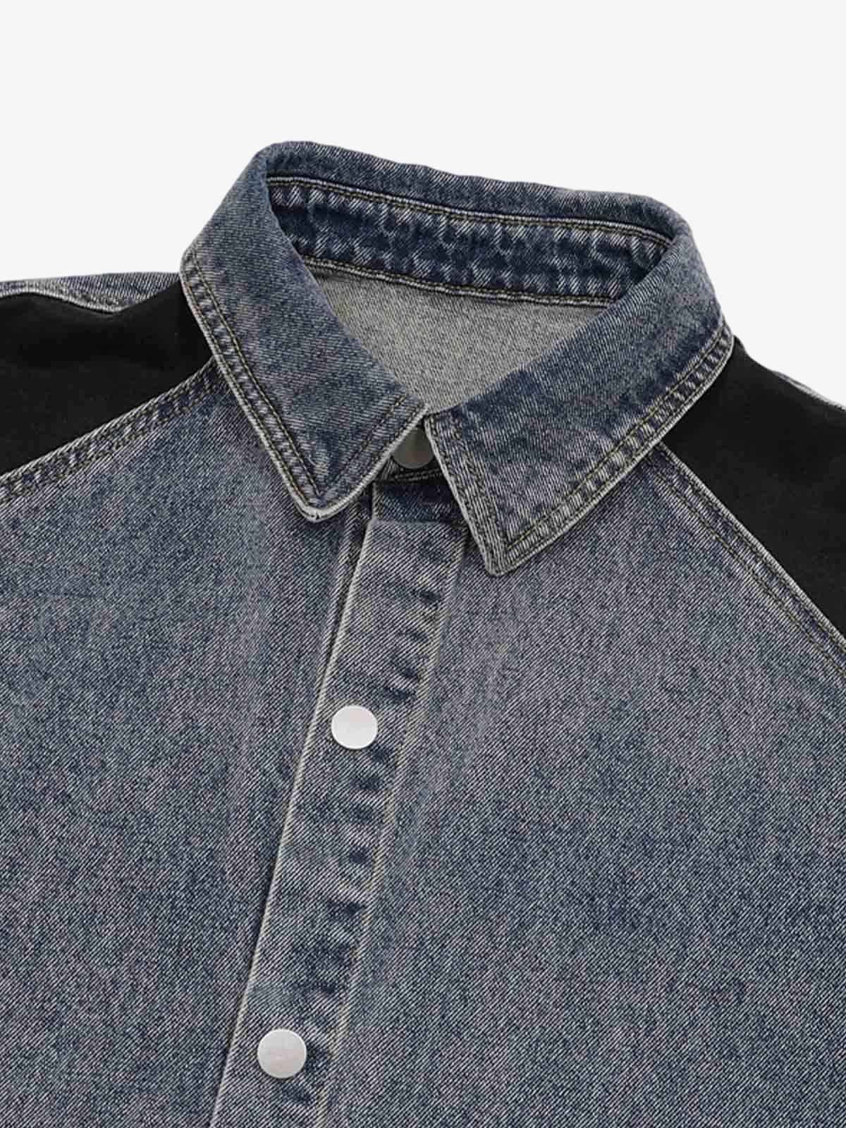 Deconstructed Patchwork Short-Sleeve Cropped Denim Set