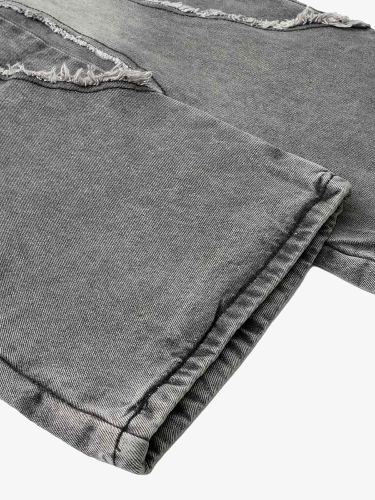 Washed Distressed Raw Edge Drawstring Jeans