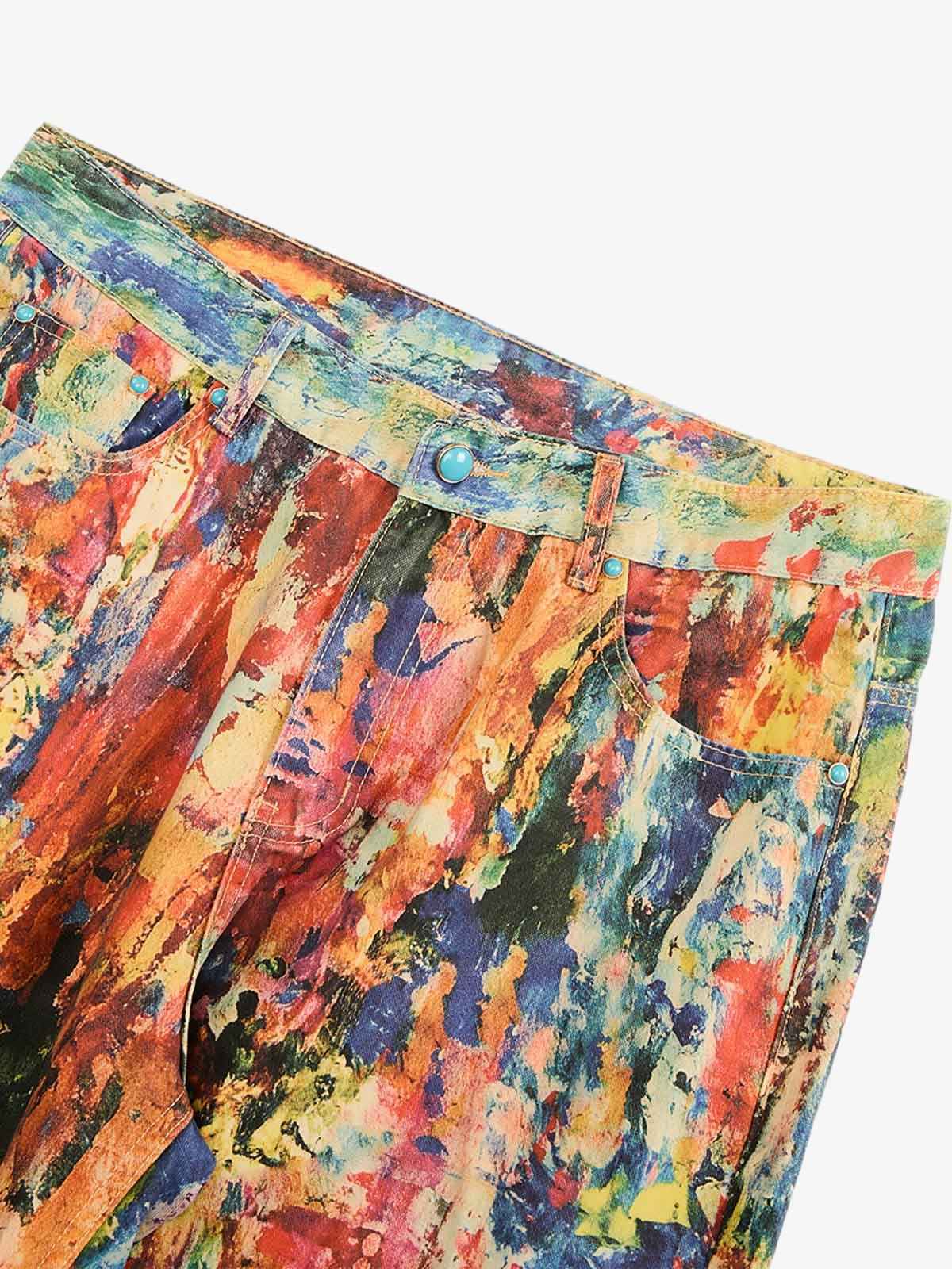 Street Oil Painting Color Straight Jeans - 2348