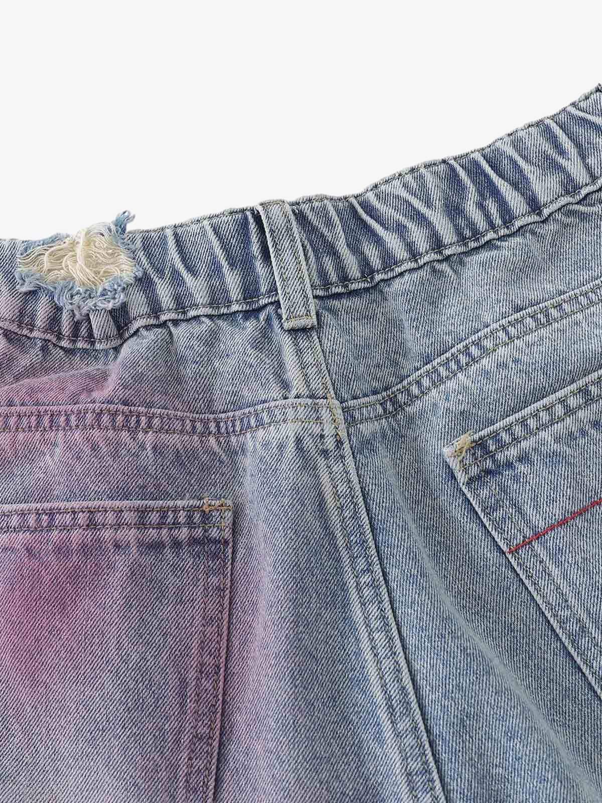 Distressed Tie-Dye Denim Jorts - Luxuryurbanwear