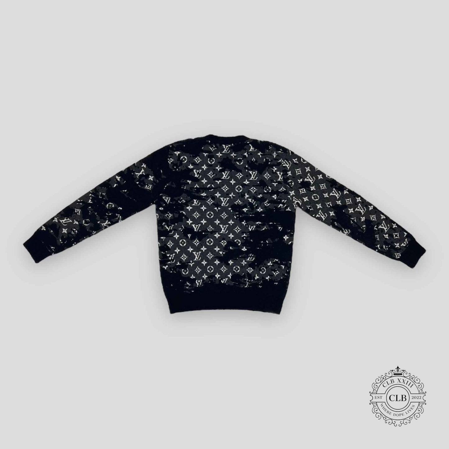 Louis Vuitton Distressed Flock Monogram Sweater in Navy