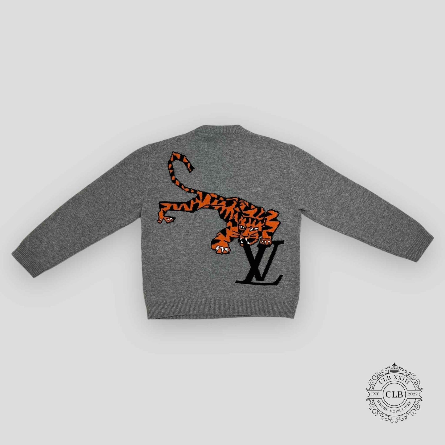 LOUIS VUITTON TIGER INTARSIA PULLOVER SWEATER - GREY