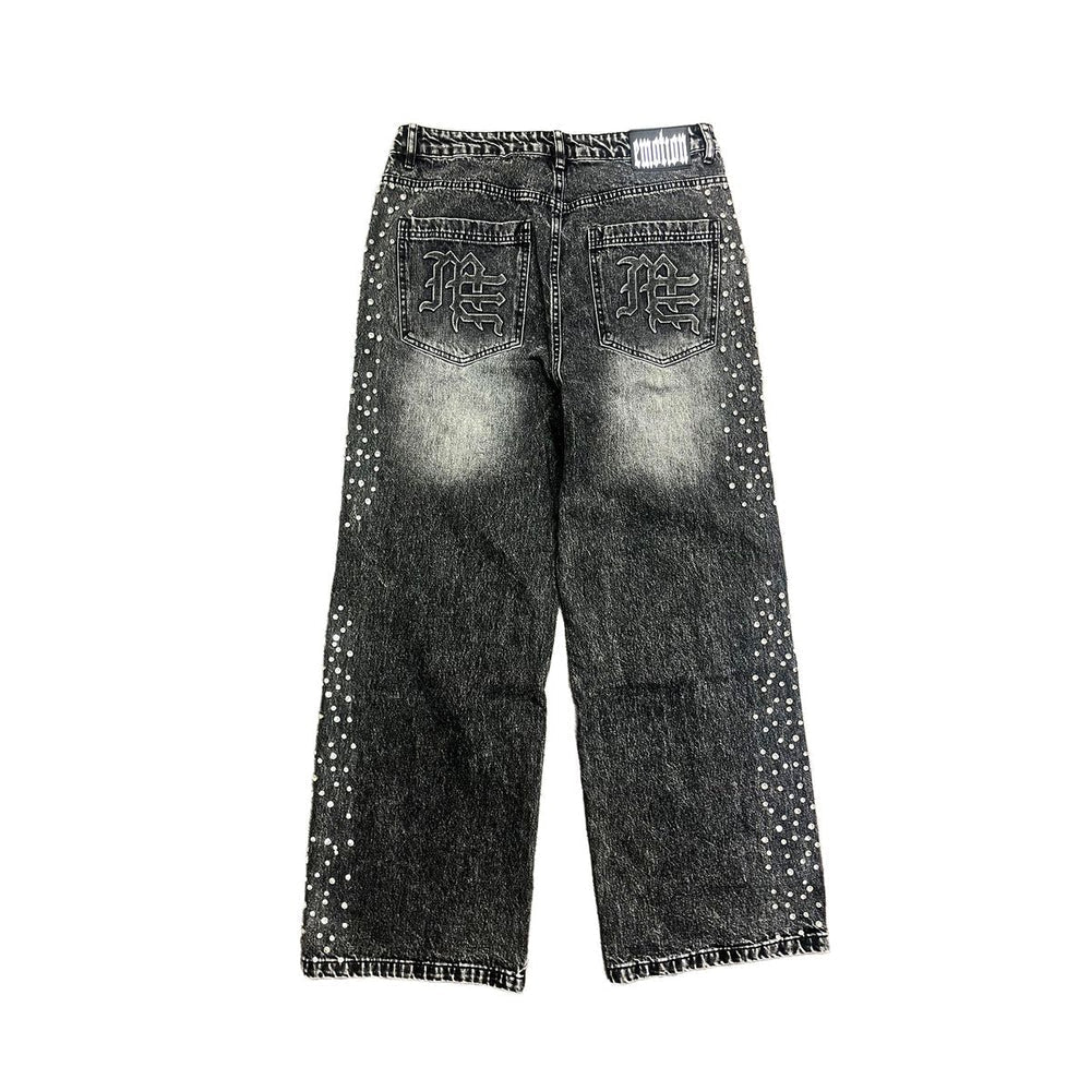 MIXED EMOTIONS Jeans Rhinestone Distressed Washed