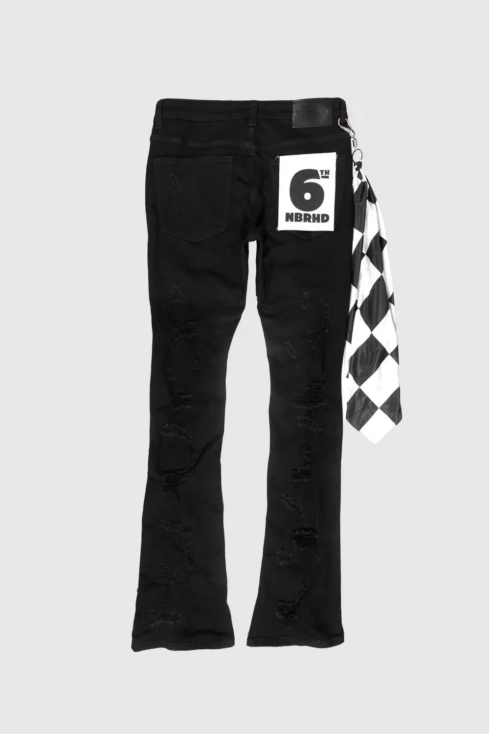 6THNBRHD Jeans Black Distressed Flare