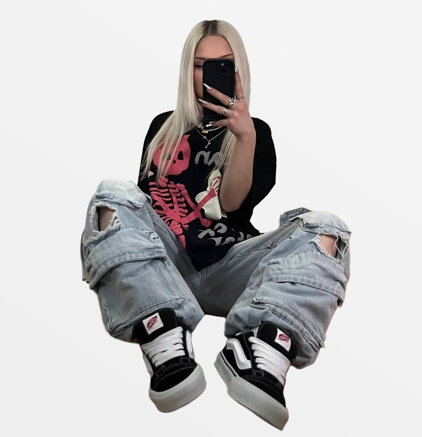 Close-up shot of the high-density skull and star print on heavyweight cotton