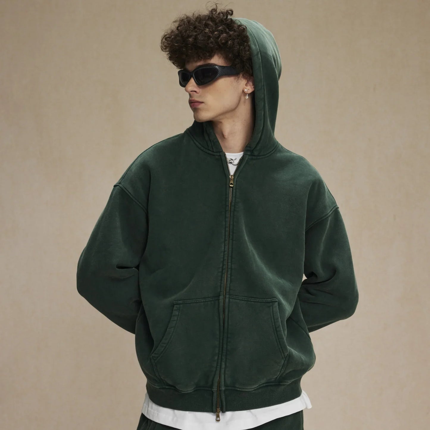 Retro Essence Vintage Washed Zip-Up Hoodie - Oversized | LuxuryUrbanwear - Luxuryurbanwear