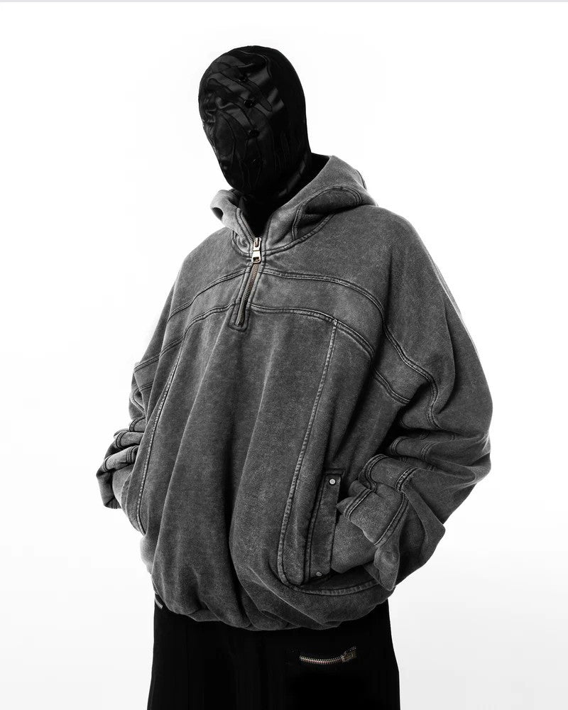 Vintage Washed Pullover | Spliced Streetwear Essential Hoodie - Luxuryurbanwear