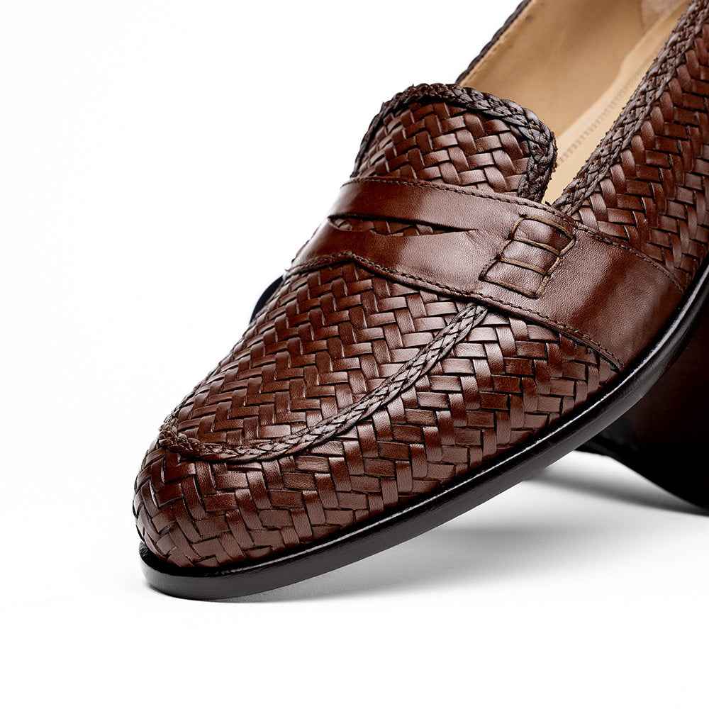 15-585-BRN NICOLA Italian Calfskin Basketweave, Dark Brown