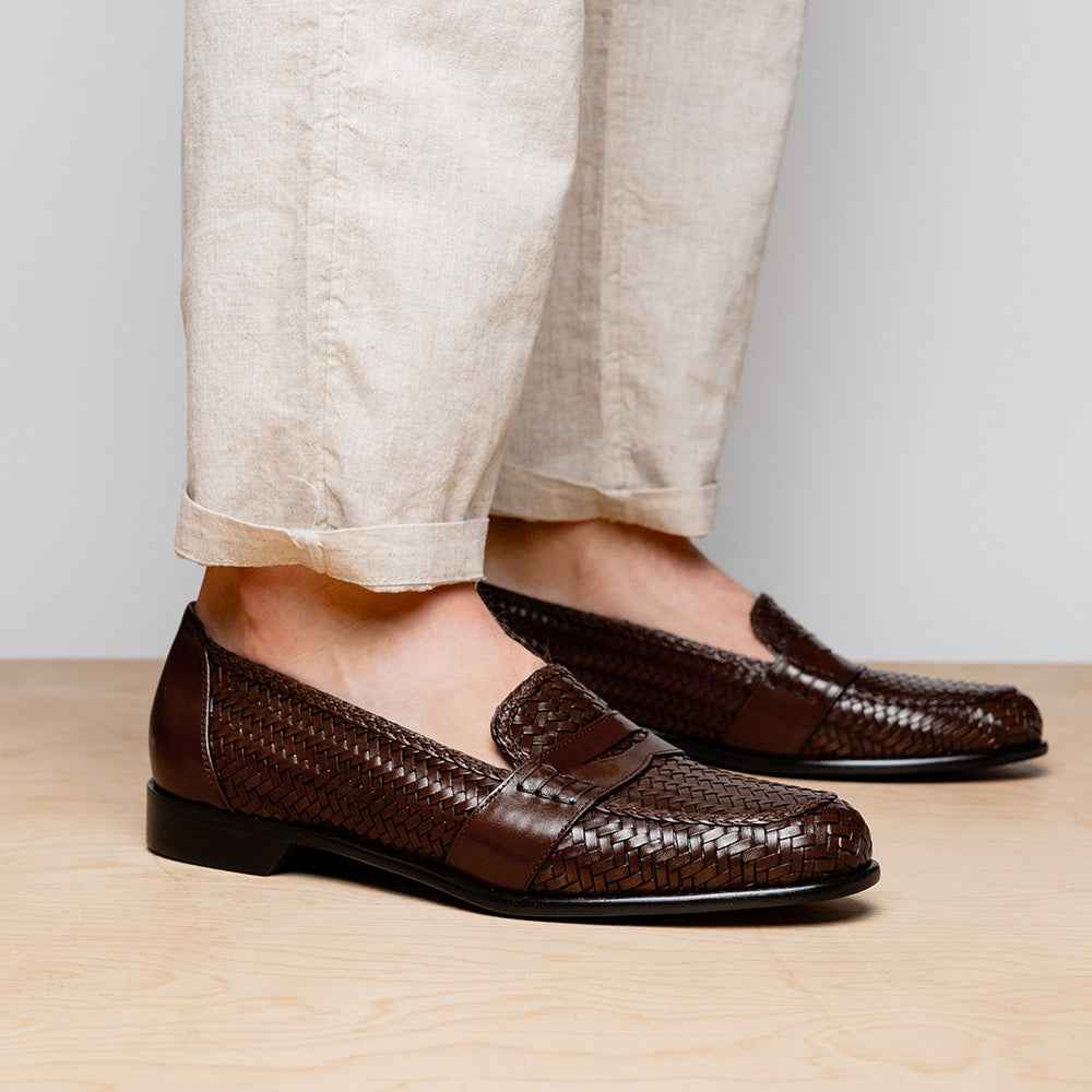 15-585-BRN NICOLA Italian Calfskin Basketweave, Dark Brown