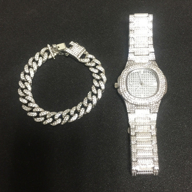 Ice Knight. Iced Out Watch Set (Silver/Gold)