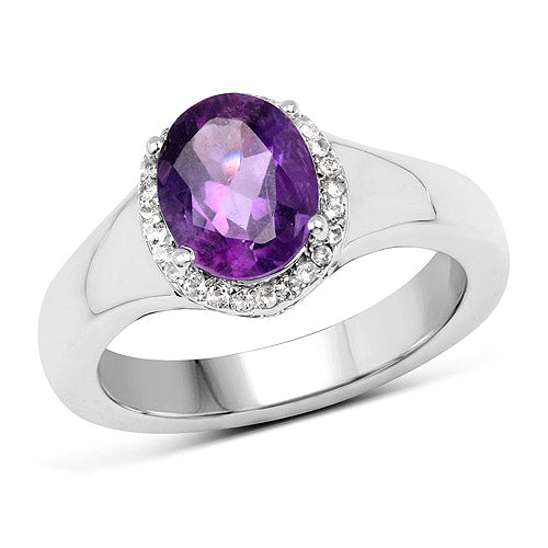 1.73 Carat Genuine Amethyst and White Topaz .925 Sterling Silver Ring
