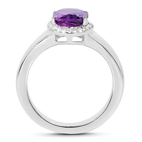 1.73 Carat Genuine Amethyst and White Topaz .925 Sterling Silver Ring