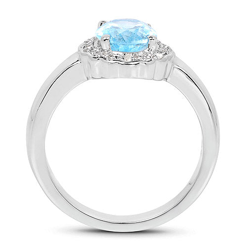 2.58 Carat Genuine Blue Topaz and White Topaz .925 Sterling Silver Ring