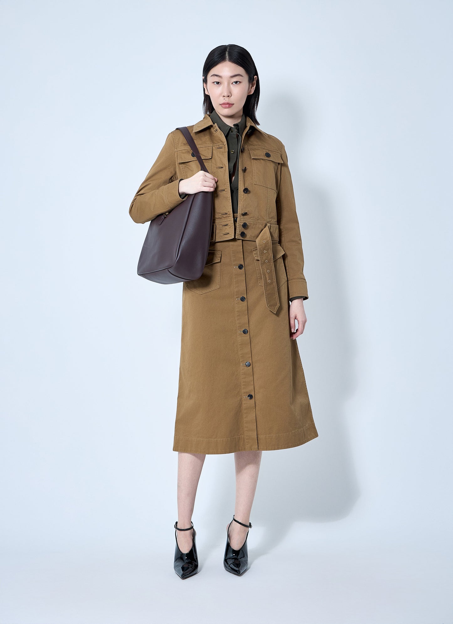 Saint Laurent Women Cotton Serge Midi Skirt