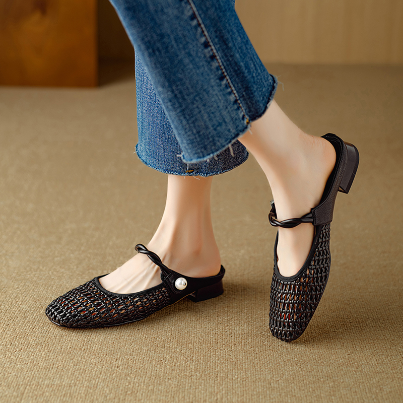 USS Shoes Angela Women's Low Heel Square Toe Hollow Mules - Luxuryurbanwear